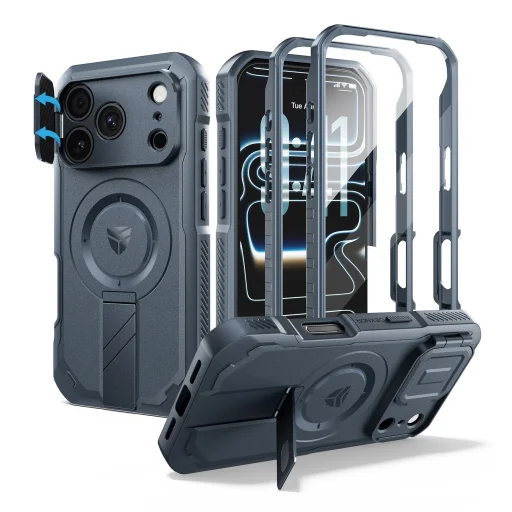 iPhone 18 Pro Dexnor Full Body nárazuvzdorné puzdro s výklopným krytom fotoaparátu, zabudovanou ochranou displeja, stojanom, kompatibilné s MagSafe, modré - 1