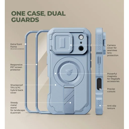 iPhone 18 Pro Dexnor Full Body nárazuvzdorný kryt s odklopným krytom fotoaparátu, ochranou displeja a stojanom, kompatibilný s MagSafe, svetlomodrý - 6
