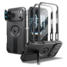 iPhone 18 Pro Max Dexnor Full Body nárazuvzdorný kryt s odklopným krytom fotoaparátu, ochranou displeja a stojanom, kompatibilný s MagSafe, čierny