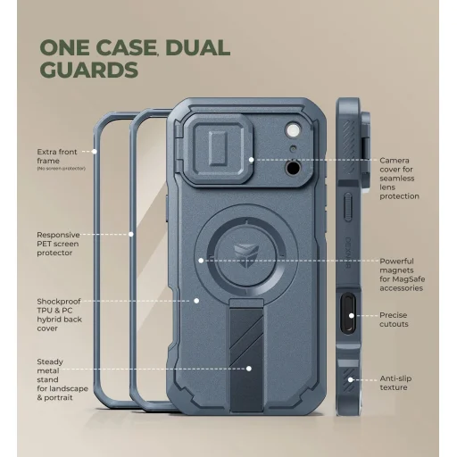 iPhone 18 Pro Max Dexnor Full Body nárazuvzdorné puzdro s vyklápacím krytom fotoaparátu, ochranou displeja a stojanom, kompatibilné s MagSafe, modré - 4