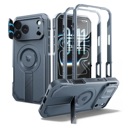 iPhone 18 Pro Max Dexnor Full Body nárazuvzdorné puzdro s vyklápacím krytom fotoaparátu, ochranou displeja a stojanom, kompatibilné s MagSafe, modré - 1