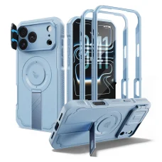iPhone 18 Pro Max Dexnor Full Body nárazuodolné puzdro s výklopným krytom fotoaparátu, ochranou displeja a stojanom, kompatibilné s MagSafe, svetlomodré