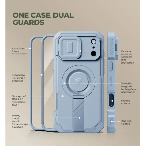 iPhone 18 Pro Max Dexnor Full Body nárazuodolné puzdro s výklopným krytom fotoaparátu, ochranou displeja a stojanom, kompatibilné s MagSafe, svetlomodré - 3