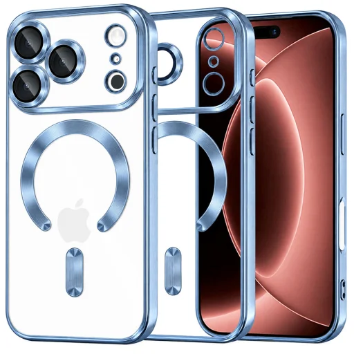  iPhone 18 Pro Max és iPhone 17 Pro Max világoskék Techsuit Luxury Crystal MagSafe átlátszó tok - 1