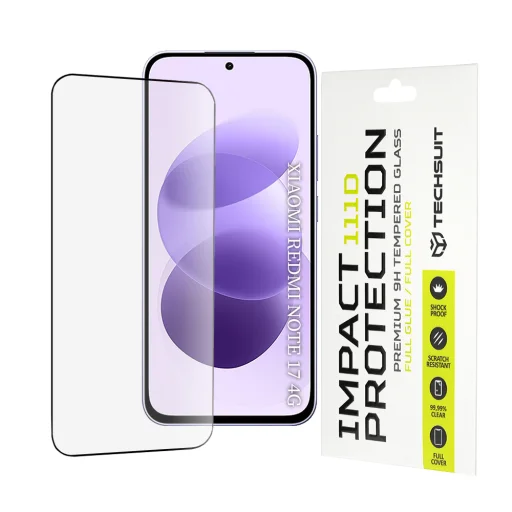  Xiaomi Redmi Note 17 4G / Redmi Note 17 5G fekete Techsuit 111D teljes felületen tapadó kijelzővédő üvegfólia - 1