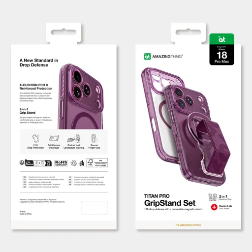  iPhone 18 Pro Max lila AmazingThing Titan Pro Lens Stand Set tok mágneses tartóval - 10