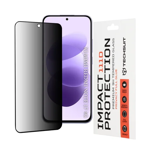 Xiaomi Redmi Note 17 4G / Redmi Note 17 5G Techsuit 111D čierne privacy ochranné tvrdené sklo - 1