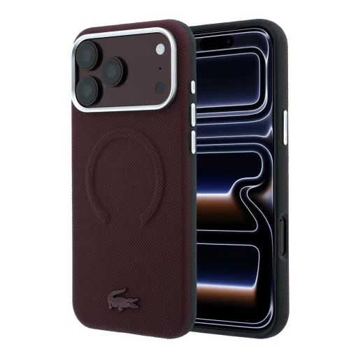 iPhone 18 Pro bordový Lacoste Petit Pique embosovaný MagSafe kryt - 1