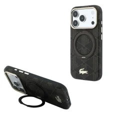 iPhone 18 Pro svetlo zlatý Lacoste čiastočne obopínajúci PVC kryt s prstencovým stojanom, MagSafe
