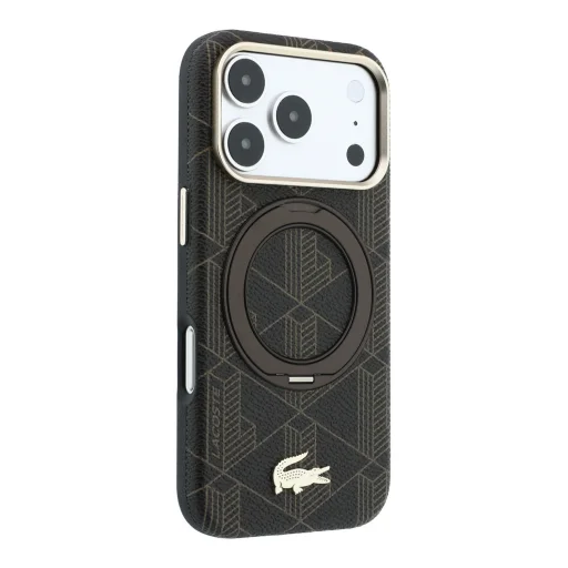  iPhone 18 Pro világos arany Lacoste részben körbeölelő PVC tok gyűrűs támasztékkal, MagSafe - 4