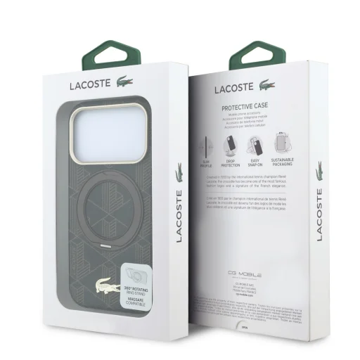  iPhone 18 Pro világos arany Lacoste részben körbeölelő PVC tok gyűrűs támasztékkal, MagSafe - 7