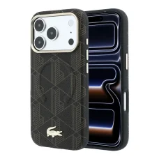  iPhone 18 Pro Max tok, Lacoste barna, dombornyomott PVC-keverék, MagSafe-kompatibilis