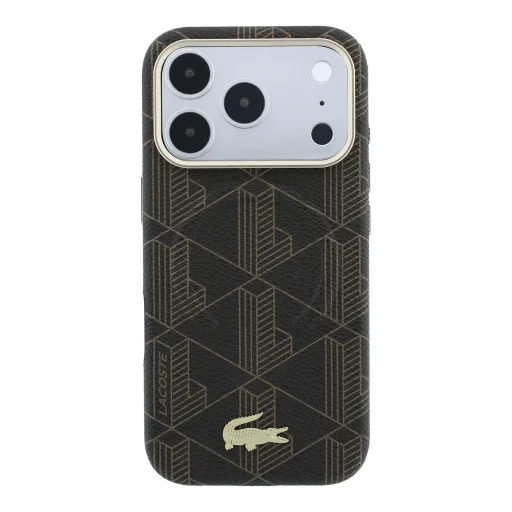 iPhone 18 Pro Lacoste čiastočne lemované embosované PVC MagSafe puzdro, hnedé - 3