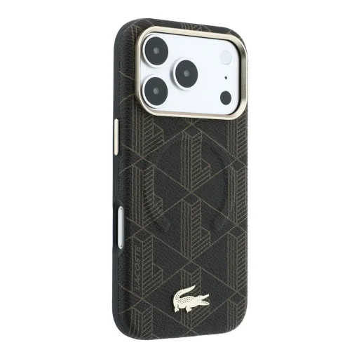 iPhone 18 Pro Lacoste čiastočne lemované embosované PVC MagSafe puzdro, hnedé - 4