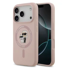 iPhone 18 Pro ružový Karl Lagerfeld Karl a Choupette tekutý silikónový MagSafe obal