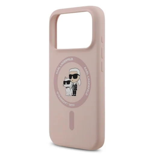 iPhone 18 Pro ružový Karl Lagerfeld Karl a Choupette tekutý silikónový MagSafe obal - 5
