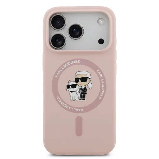 iPhone 18 Pro ružový Karl Lagerfeld Karl a Choupette tekutý silikónový MagSafe obal - 3