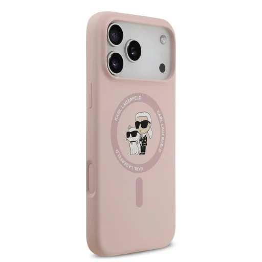 Puzdro na iPhone 18 Pro Max – Karl Lagerfeld Karl a Choupette, tekutý silikón, MagSafe, ružové - 4