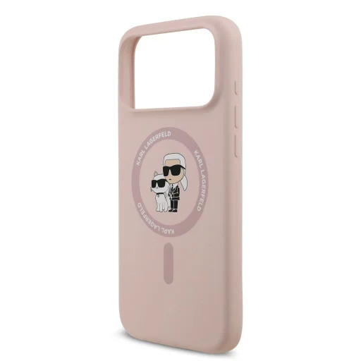 Puzdro na iPhone 18 Pro Max – Karl Lagerfeld Karl a Choupette, tekutý silikón, MagSafe, ružové - 5