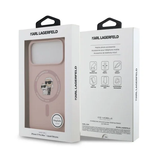 iPhone 18 Pro Max tok – Karl Lagerfeld Karl és Choupette, folyékony szilikon, MagSafe, rózsaszín - 7
