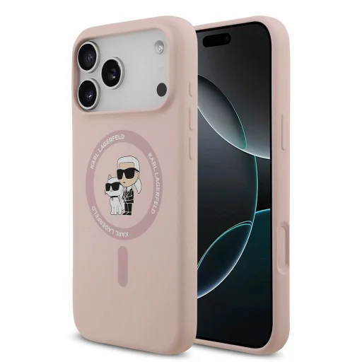  iPhone 18 Pro Max tok – Karl Lagerfeld Karl és Choupette, folyékony szilikon, MagSafe, rózsaszín - 1