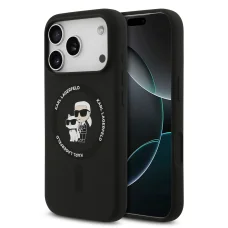  iPhone 18 Pro Max fekete Karl Lagerfeld Karl és Choupette folyékony szilikon MagSafe tok
