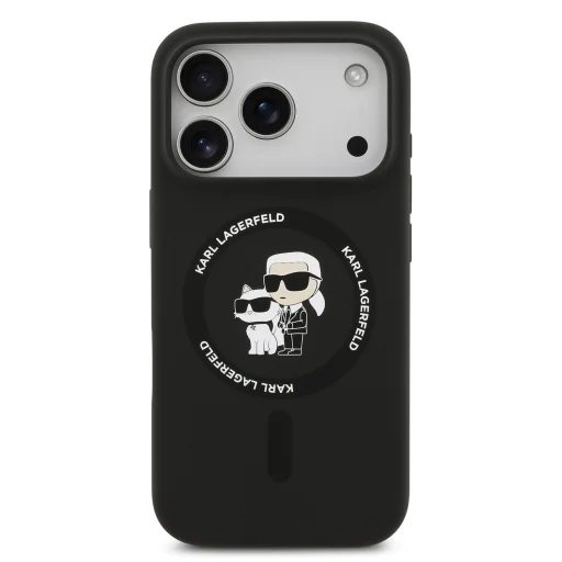  iPhone 18 Pro Max fekete Karl Lagerfeld Karl és Choupette folyékony szilikon MagSafe tok - 3