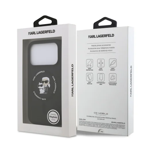  iPhone 18 Pro Max fekete Karl Lagerfeld Karl és Choupette folyékony szilikon MagSafe tok - 7