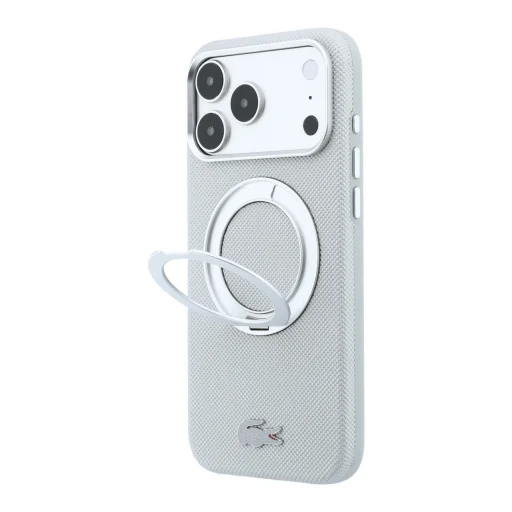  iPhone 18 Pro Max világosszürke Lacoste Petit Pique PVC tok gyűrűs támasztékkal, MagSafe-kompatibilis - 2