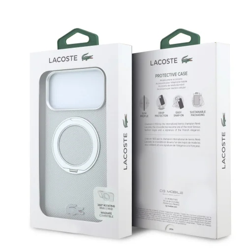 iPhone 18 Pro svetlosivé puzdro Lacoste Petit Pique PVC s krúžkovým stojanom, kompatibilné s MagSafe - 7