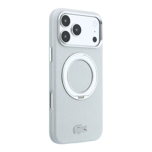  iPhone 18 Pro Max világosszürke Lacoste Petit Pique PVC tok gyűrűs támasztékkal, MagSafe-kompatibilis - 4