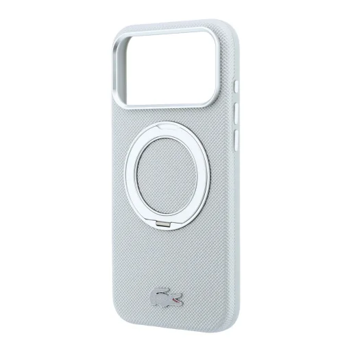  iPhone 18 Pro Max világosszürke Lacoste Petit Pique PVC tok gyűrűs támasztékkal, MagSafe-kompatibilis - 5