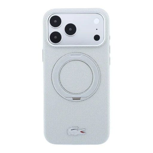 iPhone 18 Pro svetlosivé puzdro Lacoste Petit Pique PVC s krúžkovým stojanom, kompatibilné s MagSafe - 3