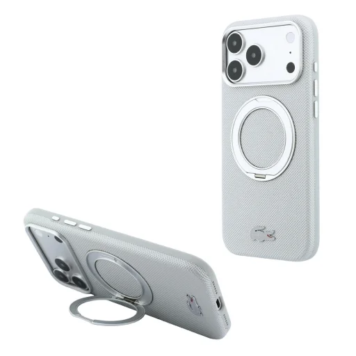  iPhone 18 Pro Max világosszürke Lacoste Petit Pique PVC tok gyűrűs támasztékkal, MagSafe-kompatibilis - 1