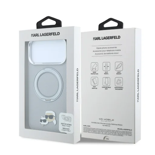  iPhone 18 Pro Max Karl Lagerfeld K&CH Heads MagSafe tok forgatható kitámasztóval, szürke - 7