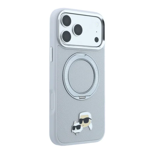 iPhone 18 Pro Max Karl Lagerfeld K&CH Heads MagSafe puzdro s otočným stojanom, sivé - 4