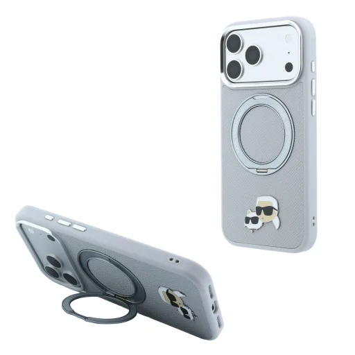  iPhone 18 Pro Max Karl Lagerfeld K&CH Heads MagSafe tok forgatható kitámasztóval, szürke - 1