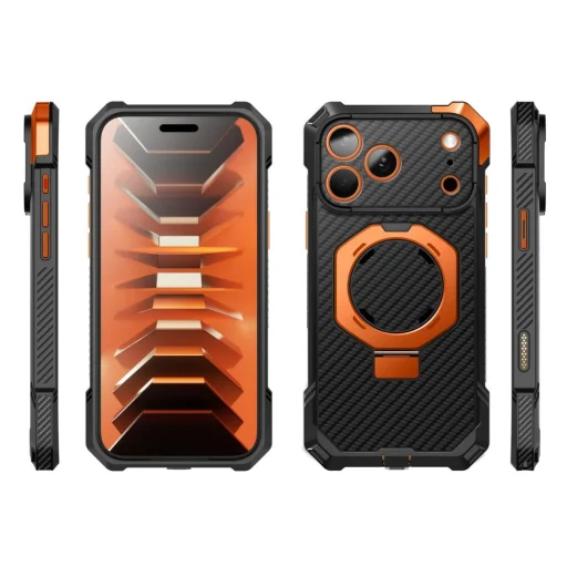 iPhone 18 Pro Max Supcase UB Grip Mag MagSafe puzdro z aramidových vlákien, čierno-oranžové - 3