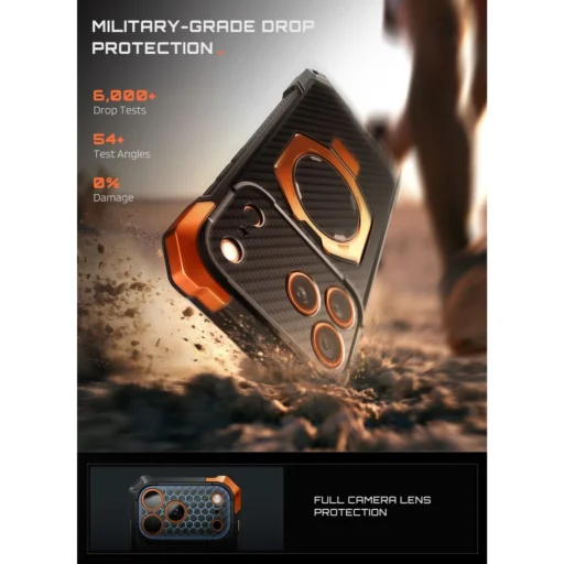 iPhone 18 Pro Max Supcase UB Grip Mag MagSafe puzdro z aramidových vlákien, čierno-oranžové - 4