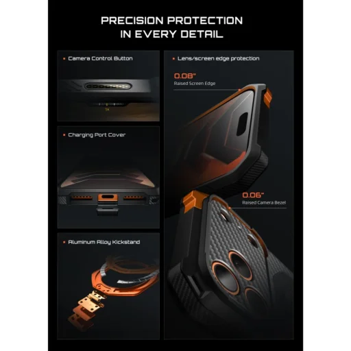 iPhone 18 Pro Max Supcase UB Grip Mag MagSafe puzdro z aramidových vlákien, čierno-oranžové - 10