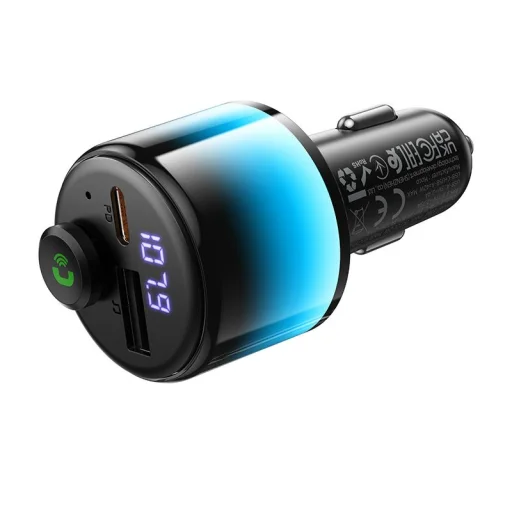 Hoco E166 Bluetooth FM vysielač do auta, 2 × USB-A, USB-C, 42 W, čierny - 4