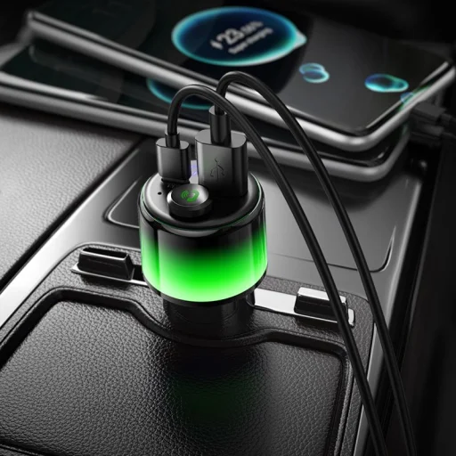 Hoco E166 Bluetooth FM vysielač do auta, 2 × USB-A, USB-C, 42 W, čierny - 7