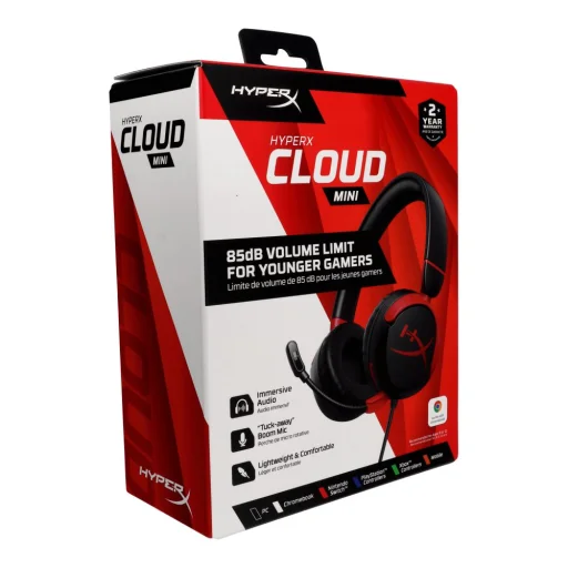 HyperX Cloud Mini Kids vezetékes, mikrofonos gyermek fejhallgató, 3,5 mm-es jack, fekete - 3