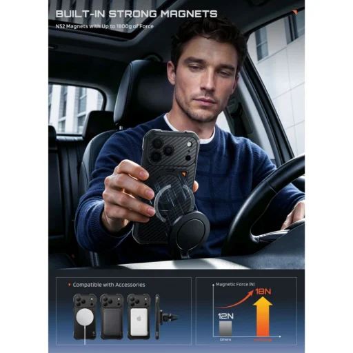 iPhone 17 Pro Max / 18 Pro Max čierne puzdro Supcase UB Aero MagSafe z aramidových vlákien - 6