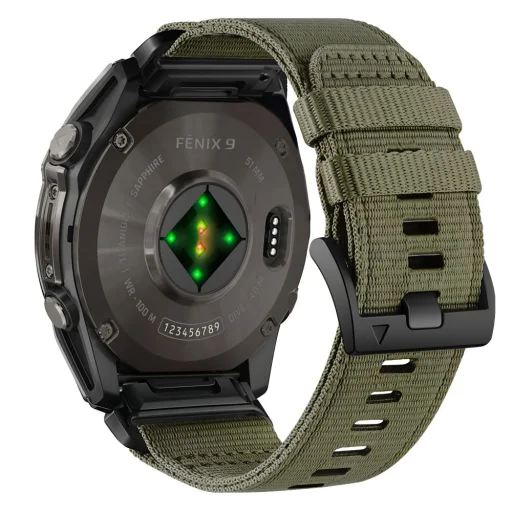  Garmin Fenix 5X / 5X Plus / 6X / 6X Pro / 7X / 8 / 8 Pro / 9 / 9 Pro (47 mm) modellekhez való, katonai zöld Tech-Protect Nylon Classic nejlon óraszíj - 2