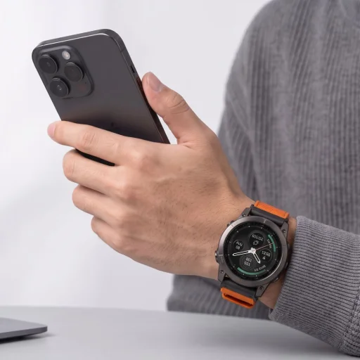  Garmin Fenix 5X / 5X Plus / 6X / 6X Pro / 7X / 8 / 8 Pro / 9 / 9 Pro (47 mm) Tech-Protect Nylon Classic jelzőnarancssárga óraszíj - 3