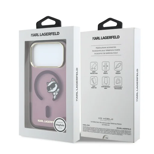 Bordové puzdro Karl Lagerfeld IML Choupette Peekaboo MagSafe pre iPhone 18 Pro - 7