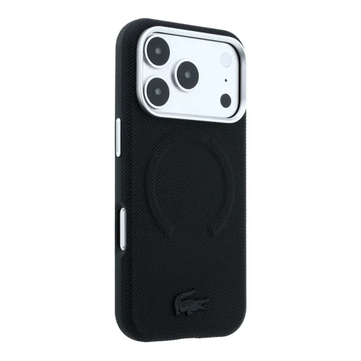  iPhone 18 Pro hátlap – Lacoste Petit Pique, dombornyomott PVC, MagSafe-kompatibilis, fekete - 4