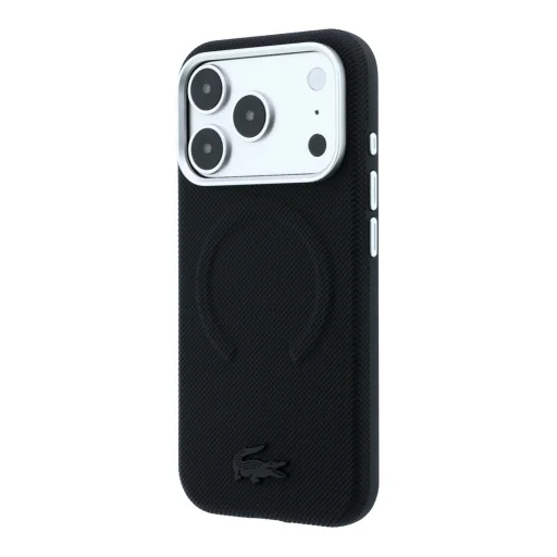  iPhone 18 Pro hátlap – Lacoste Petit Pique, dombornyomott PVC, MagSafe-kompatibilis, fekete - 2