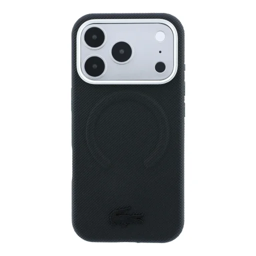  iPhone 18 Pro hátlap – Lacoste Petit Pique, dombornyomott PVC, MagSafe-kompatibilis, fekete - 3